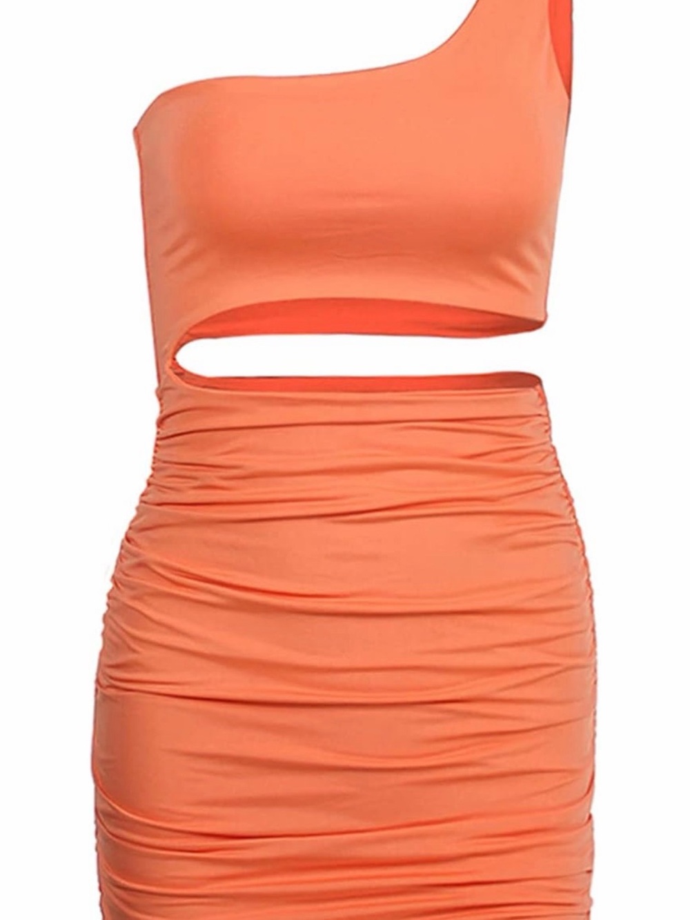 SHEIN Orange One-Shoulder Cutout Ruched Mini Dress